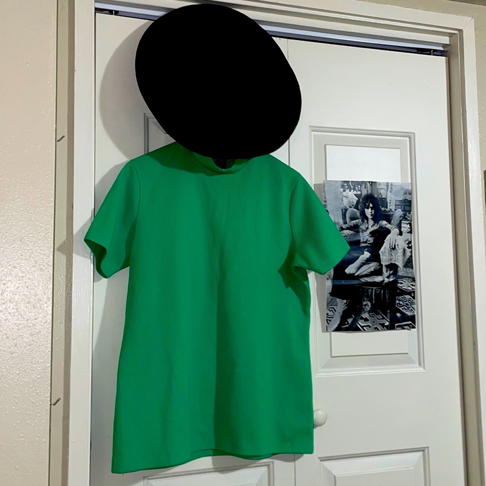 VINTAGE 60s Mock Neck Lime Green Blouse